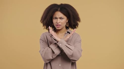 No Never Pretty African Woman Disliking Rejecting By Stop Crossing Hands