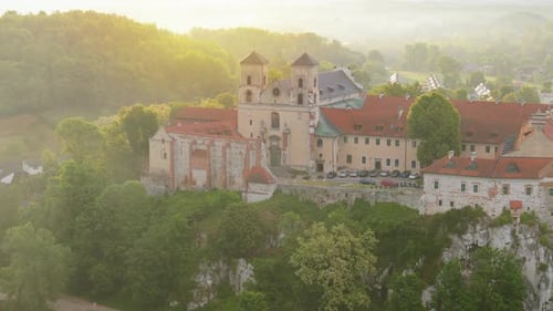 Aerial View of Benedictine Abbey in Tyniec Poland at Dawn