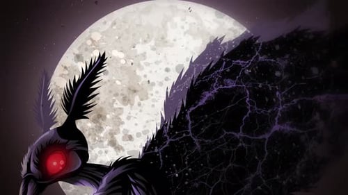 Dark Moth Creature with Electric Wings Against a Full Moon