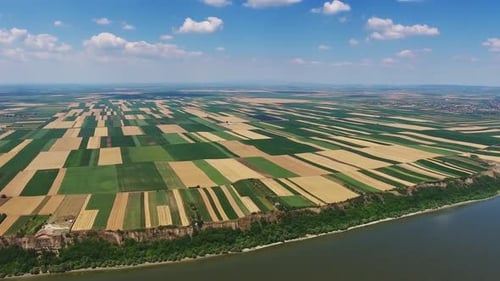 Aerial View of Fields and Danube River in Serbia