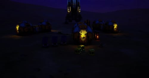 Futuristic Space Colony on Alien Planet at Night