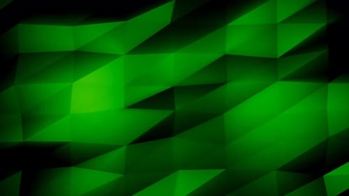 Abstrakter grüner Polygonhintergrund mit facettierten Dreiecksformen und Verlaufseffekten