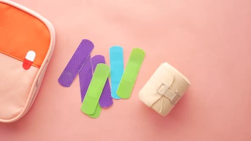 Medical Bandages and First Aid Kit Close Up