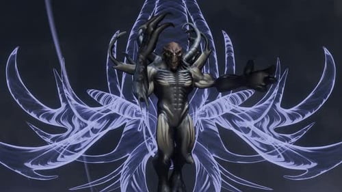 Menacing 3D Creature Animation with Abstract Energy Lines