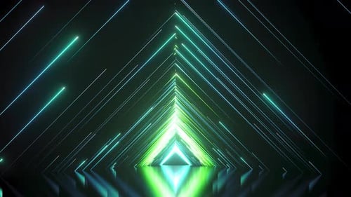 Abstract futuristic background with blue neon rays and glowing lines.