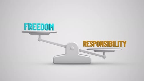 Freedom vs Responsibility balance scale looping animation