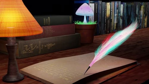 Magical Glowing Quill Pen Writing Animation