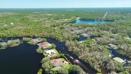 Flooded Houses By Hurricane Ian Rainfall in Florida Residential Area Consequences of Natural