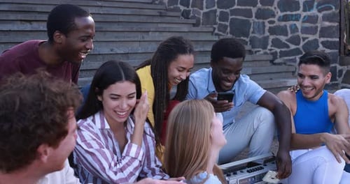 Happy Diverse People Using Mobile PhonesHappy Diverse People Using Mobile Phones Outdoor