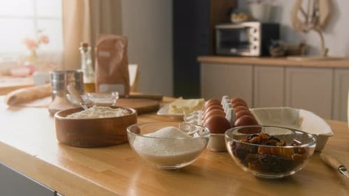 Baking Ingredients on Kitchen Countertop Ready to Bake