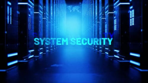 System Security Words On Hologram Data Center Background