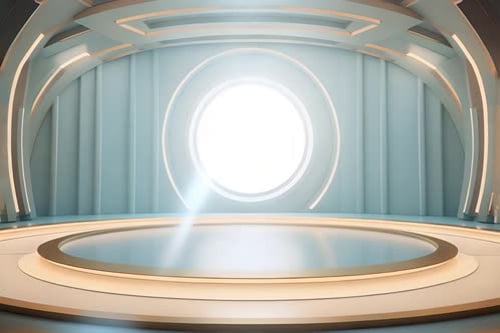 podium Futuristic showcase with platform for product displaying. Empty modern stage display