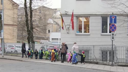 Kids Learn To Cross Street Together By Kindergarden