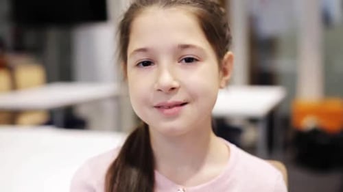 Smiling Girl with Missing Tooth, Close Up Portrait