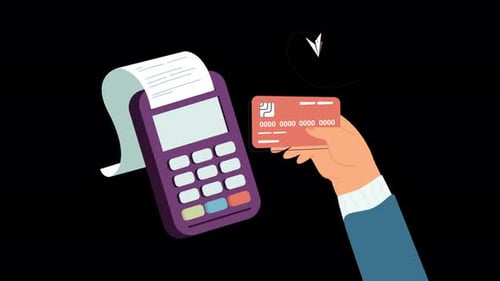 pague com cartão usando um datafono, pague com cartão de crédito, animação de terminal pos 4k no canal alfa