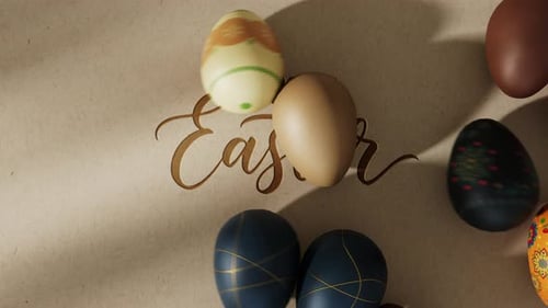 Elegant Happy Easter Text Reveal with Rolling Decorative Eggs