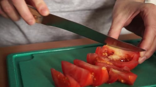 Tomato Slicing Close Up for Food Preparation