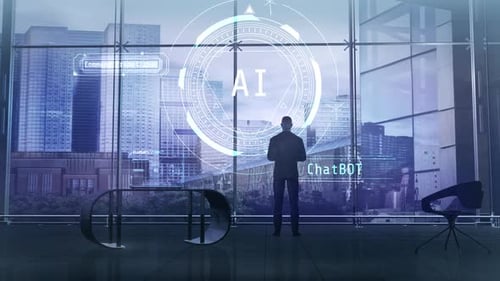 A Businessman Works With Artificial Intelligence In His Office