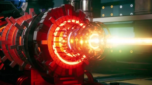 Futuristic Fusion Reactor Core with Glowing Energy Beam and Advanced Particle Accelerator