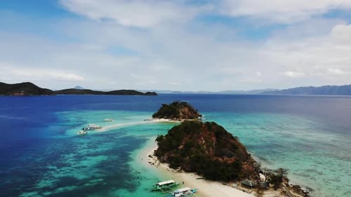 Aerial view of tropical beach on the Bulog Dos Island, Philippines. Beautiful tropical island with s