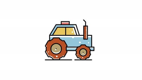 Animated Flat Design Agriculture Tractor Icon