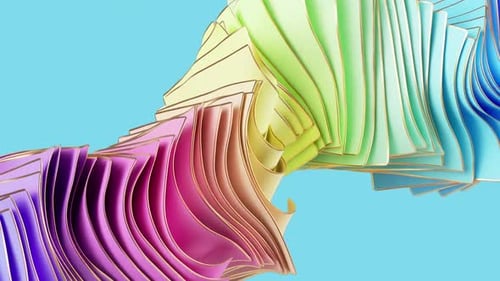 Vibrant abstract flow of colorful shapes with golden accents