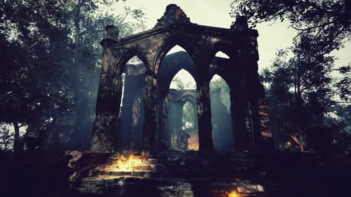 Decaying Castle Ruins Amidst Woods