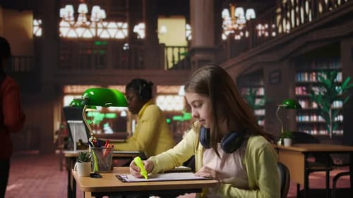 Teenager Girl Highlighting the Important Notes for the Studying Session