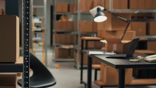 Empty Warehouse with Office Space to Work on Inventory and Logistics