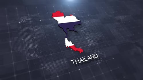 3D Thailand Map Animation with Flag on Digital World Grid