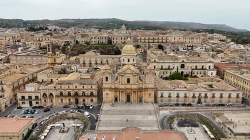 Aerial view of Noto Cathedral (Cattedrale di San Nicolo), Sicily, Italy