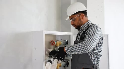 Indian Plumber Repairing Fire Hose
