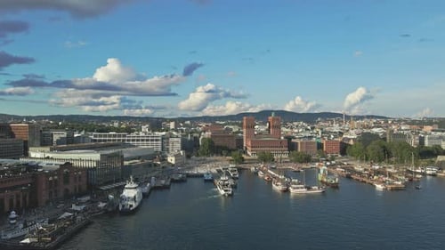 Docked boats and waterfront properties at the Pipervika in Oslo Norway