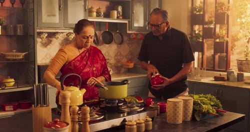 Couple Cooking Together in Cozy Kitchen