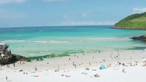 A view of Hamdeok Beach in Jeju Island captured by a drone.