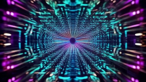 Futuristic Neon Tunnel Loop Digital Motion Background