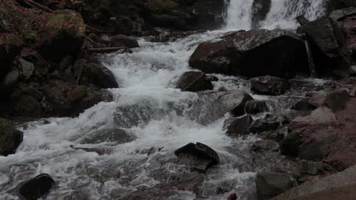 Landscape of waterfall Shypit in the Ukrainian Carpathian Mountains.
