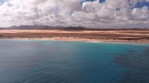 Aerial View of Fuerteventura Eastern Shore with Dunes and Peaks