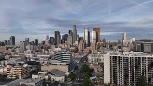 Downtown Los Angeles skyline. View from the arts district in Los Angeles.