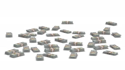 Animated 3D Dollar Bills Falling and Piling Up
