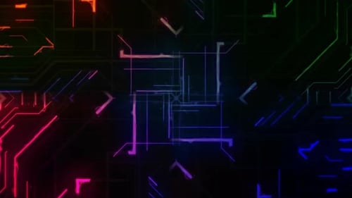 Hintergrundschleife mit abstrakten Animationsneonlinien und mehrfarbigen Linien