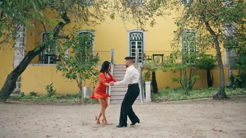 Couple Samba Dancers Performing Energetic Dance on Street . Professional Performers