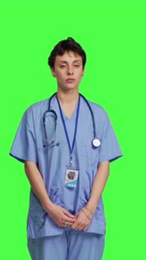 Front View Young Nurse with Medical Expertise Poses with Confidence