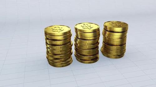 3D Animation of Growing Stacks of Gold Dollar Coins