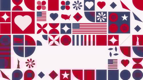 Geometric Pattern With Usa Colors And Ornoments Loop Background