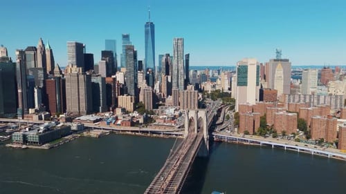 Brooklyn and Manhattan Bridges Aerial Panoramic View