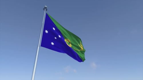 Christmas Island National Flag Waving in Blue Sky