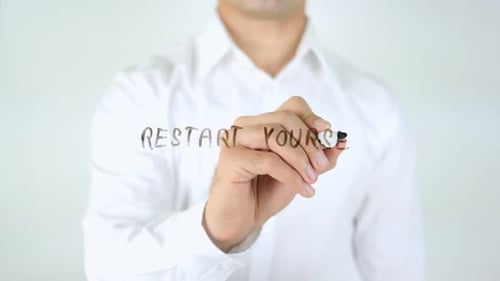 Restart Yourself, Man Writing on Glass