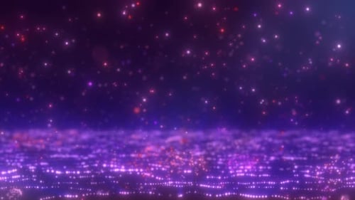 Abstract background of purple glowing falling particles and moving energy waves, video 4k, 60 fps