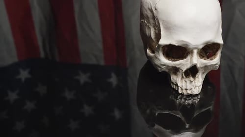 Close Up Skull with American Flag Background